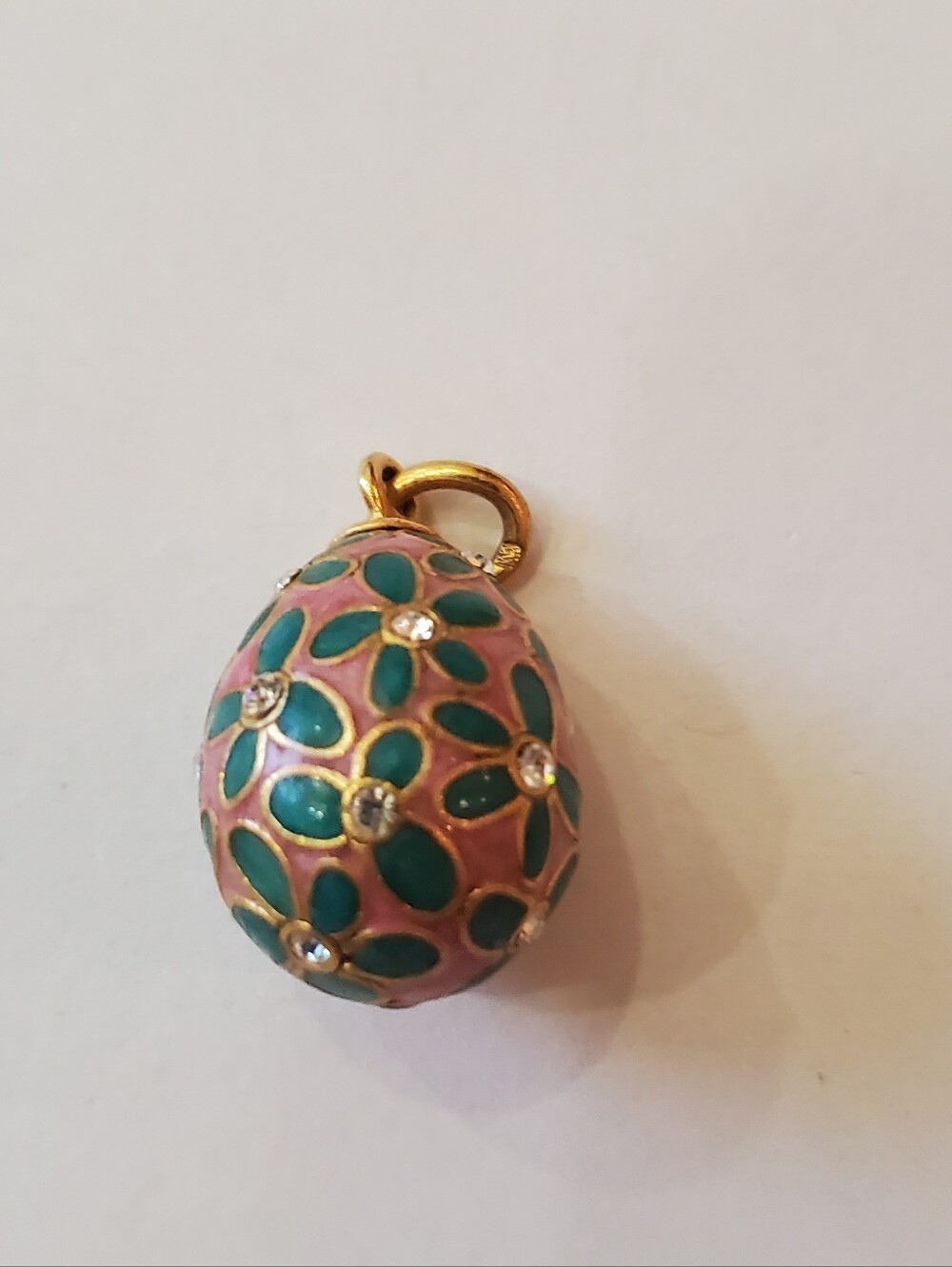 Faberge-style Pink & Teal Floral Egg Pendant